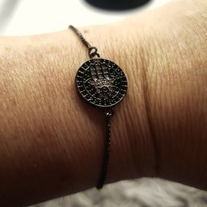 Gun metal black hamsa hand adjustable sliding bracelet